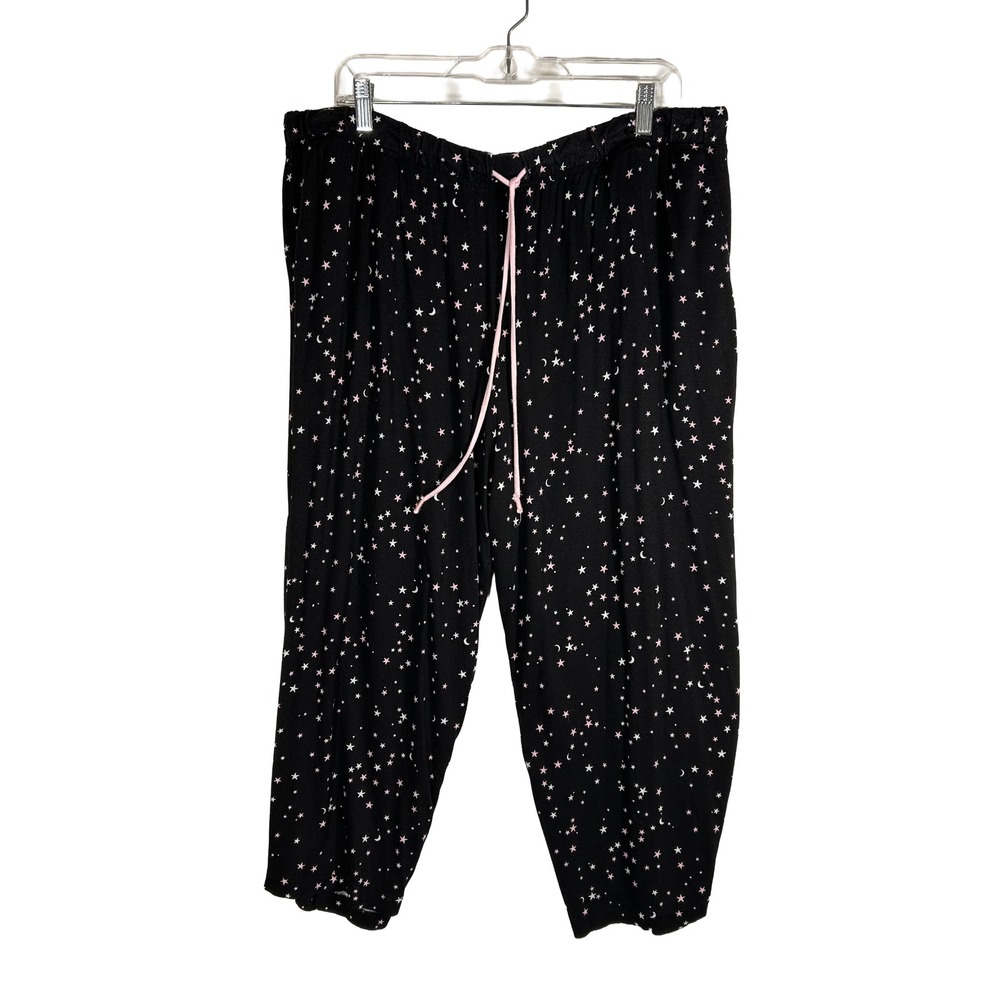 Joyspun Womens 2X Black Star Moon Print Pajama Pants Wide Leg Lounge Sleepwear